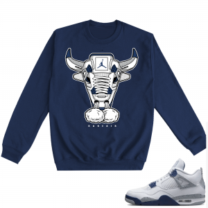 Midnight Navy 4s Crewneck Sweatshirts  Navy Raging Bull Retro 4