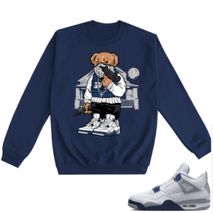 Midnight Navy 4s Crewneck Sweatshirts  Navy Trenches Bear