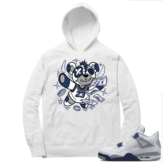 Midnight Navy 4s  Hoodie White Bearvana