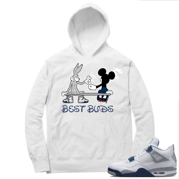 Midnight Navy 4s  Hoodie White Best Buds