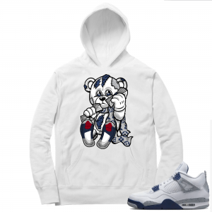 Midnight Navy 4s  Hoodie White Designer Bear