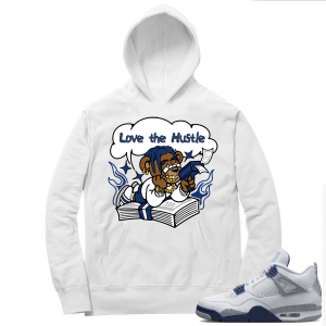 Midnight Navy 4s  Hoodie White Love the Hustle