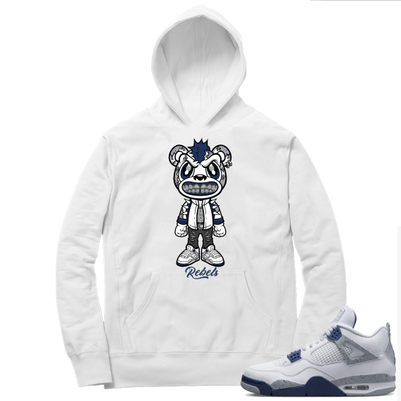 Midnight Navy 4s  Hoodie White Rebels Bear Toon